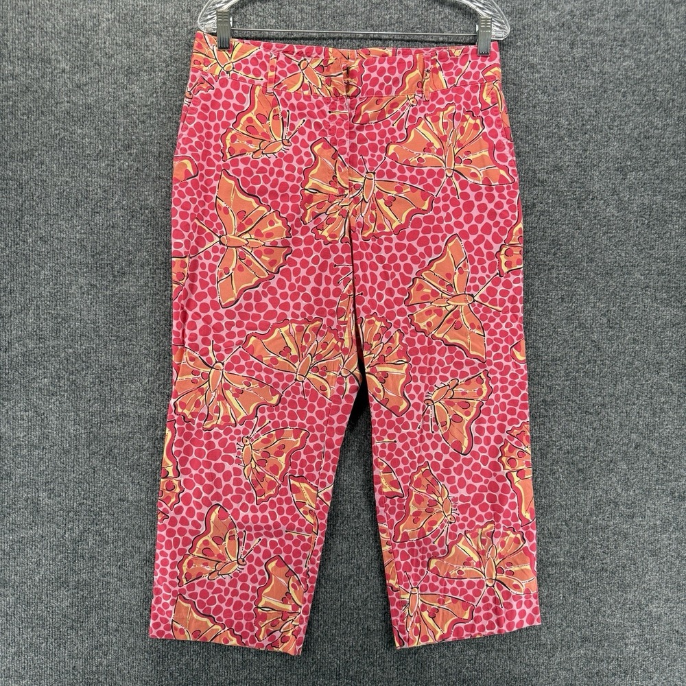 Vintage Lilly Pulitzer Pants Womens 10 Pink Butterfly Straight Crop Casual